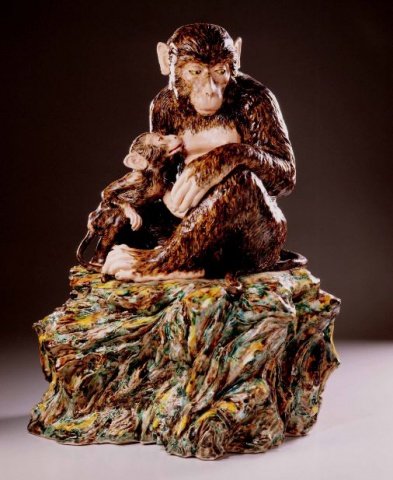 b026 高枝明---孺慕（親子猴） 49x38x66cm 2004